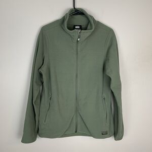 REI Jacket Womens Large Green Fleece Full Zip Outdoors Hiking Pockets